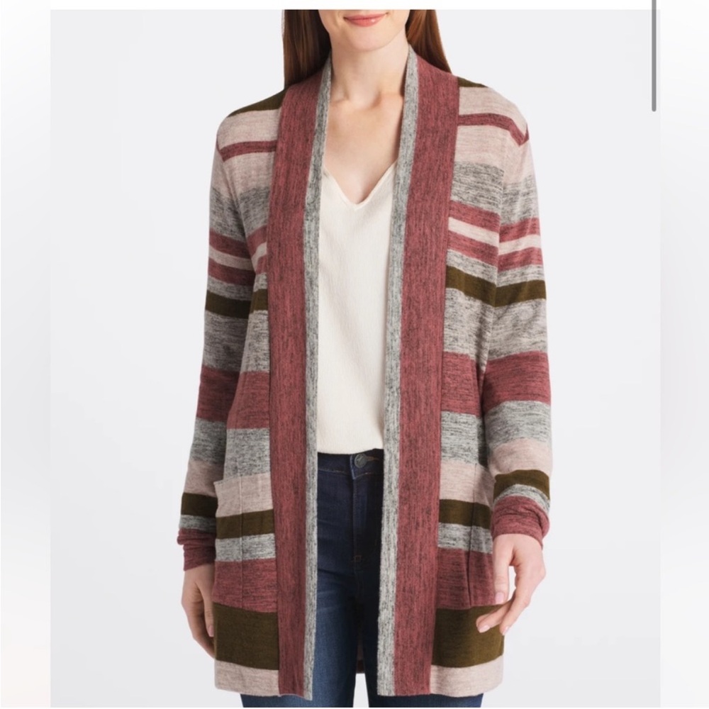Bobeau 3X super soft stripe cardigan